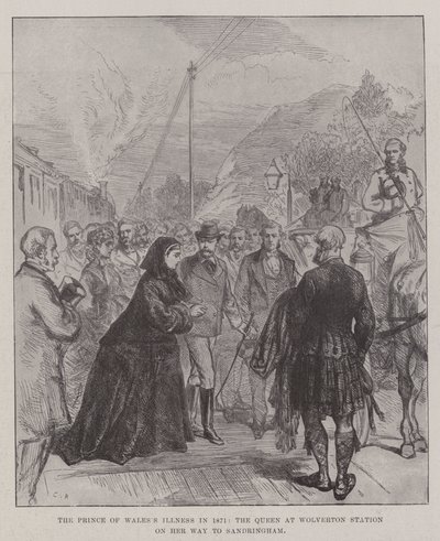 De ziekte van de Prins van Wales in 1871, de Koningin op Wolverton Station op weg naar Sandringham door Sir John Charles Robinson